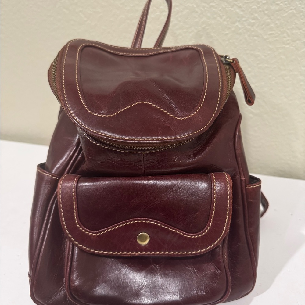 Cherry Red/Chestnut Leather Mini Backpack